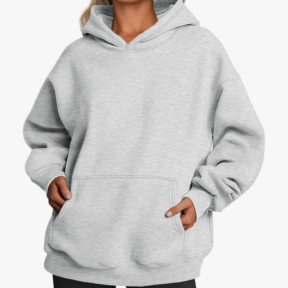 Trendy Queen Light Gray Hooded Sweatshirt Hoodie Large L cotton blend
